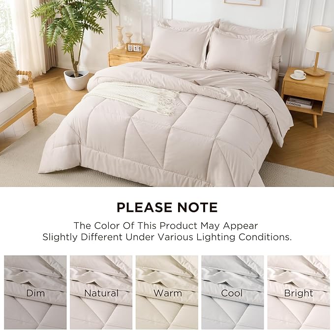 5 Pieces Twin Comforter Set - Utral Soft Microfiber Bedding Set, Thick Duvet Insert Bed in a Bag Without Rustling Noise for All Season, Beige (68"x88")