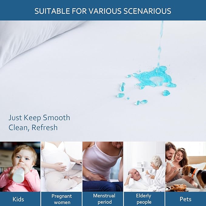 Waterproof Mattress Protector King Size,Mattress Cover Protector, Smooth Top Mattress Protector for Kids, Breathable Skin Friendly and Noiseless Fitted Sheet,King Size,Polyester