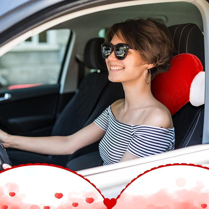 Macarrie 2 Pcs Plush Heart Shaped Pillow with Angel Wings Car Headrest Soft Comfortable Car Seat Pillow for Driving Travelling Room Office Car Decor, 19.7 x 8.3 Inch(Red)
