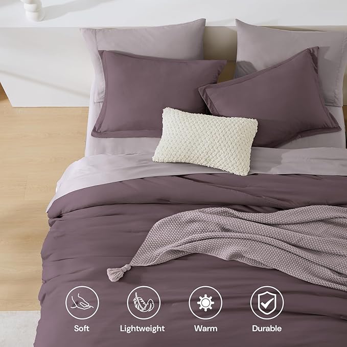 WRENSONGE Full Size Comforter Set- 7 Pieces Artic Plum Bed in a Bag Full Size Comforter with Fitted Sheet, Flat Sheet, 2 Pillow Shams, 2 Pillowcases, Warm Bedding Sets for All Season