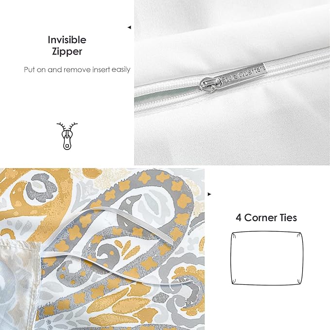 Style Quarters Duvet Cover King-Yellow King Size Duvet Cover Set,3PCS Soft Lightweight Boho Bedding Sets,100% Washed Microfiber Duvet Cover with Zipper Closure and Corner Ties for All Season