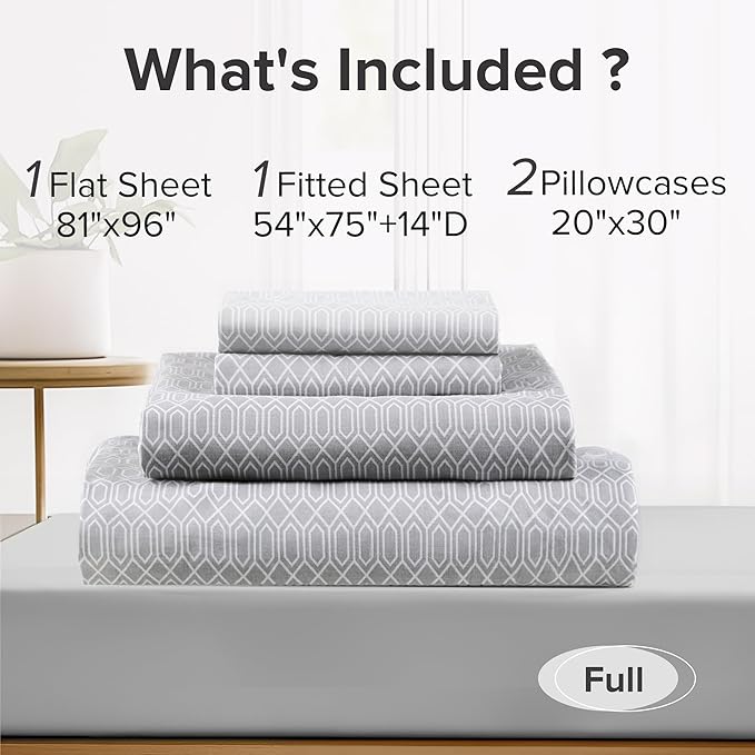 Comfort Spaces 100% Cotton Sheet Set Breathable, Lightweight, Soft with 14" Elastic Pocket Fits up to 16" Mattress, All Season Cozy Bedding, Matching Pillow Case, Full Diamond Taupe 4 Piece