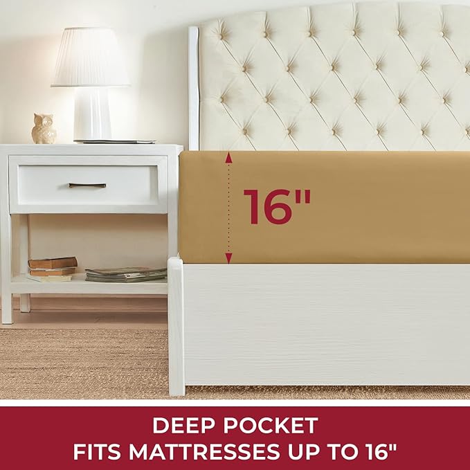 Mellanni Twin XL Fitted Sheet - Iconic Collection Bedding Sheets with up to 16 inch Deep Pocket - Soft & Cooling - Fade & Stain Resistant - 1 PC (Twin XL, Gold)