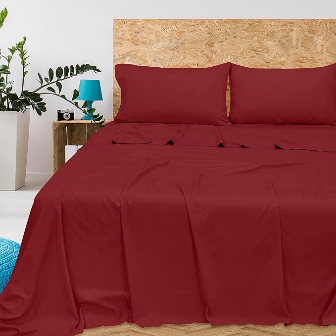 Royale Linens 300 Thread Count 100% Long Staple Combed Cotton Flat Sheet - Super Soft - Top Sheets - Twin Flat Sheet Sold Separately - Breathable, Cool & Crisp Percale Sheets Only (Twin, Red)