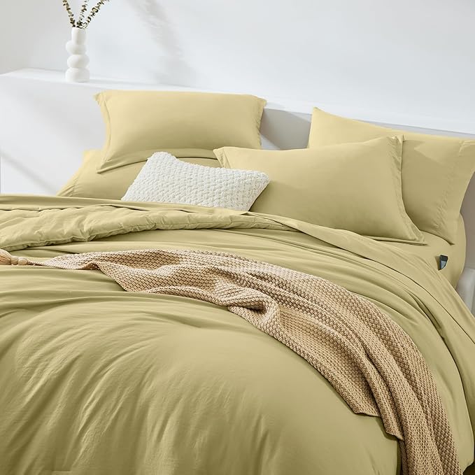WRENSONGE Queen Comforter Set - 7 Pieces Hemp Soft Bed in a Bag Queen with Fitted Sheet, Flat Sheet, 2 Pillow Shams, and 2 Pillowcases- Warm Bedding Sets for All Season