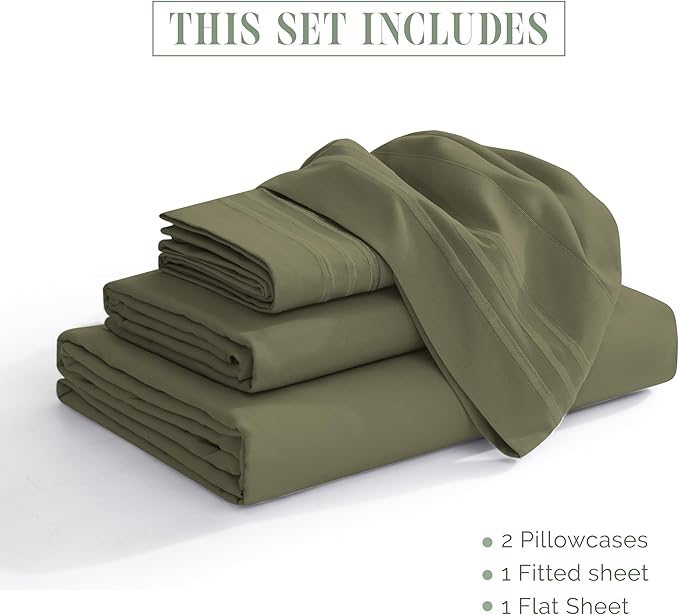 Elegant Comfort Luxurious 1500 Premium Hotel Quality Microfiber 4-Piece Sheet Set, 18-24 Inches Deep - Extra Deep Pocket Sheets - Ultra Soft 4PC Deep Pocket Sheets, King, Sage/Green