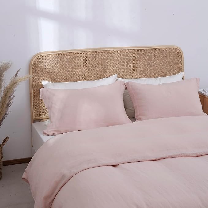 Simple&Opulence 100% Linen Duvet Cover Set, Natural French Flax Blush Pink Duvet Cover Twin Size, Breathable Soft Comfy Linen Bedding Comforter Cover with 1 Pillowcase(Blush Pink, 68"x86")