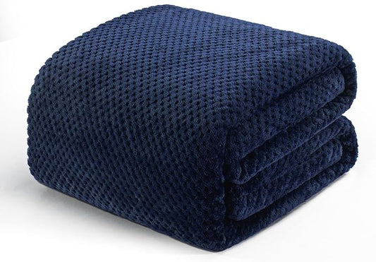 Exclusivo Mezcla Fleece Bed Blanket King Size, Super Soft and Warm Blankets for Couch, Sofa and Bed Waffle Textured, Cozy, Fuzzy and Lightweight (Navy Blue, 90x104 Inches)