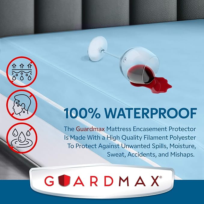 Guardmax Jersey Knitted Twin Zippered Mattress Encasement - Waterproof & Bed Bug Proof Mattress Protector - Comfortable, Soft, and Noiseless Zippered Bedding - Dust Mite Proof (39 x 75 x 10)