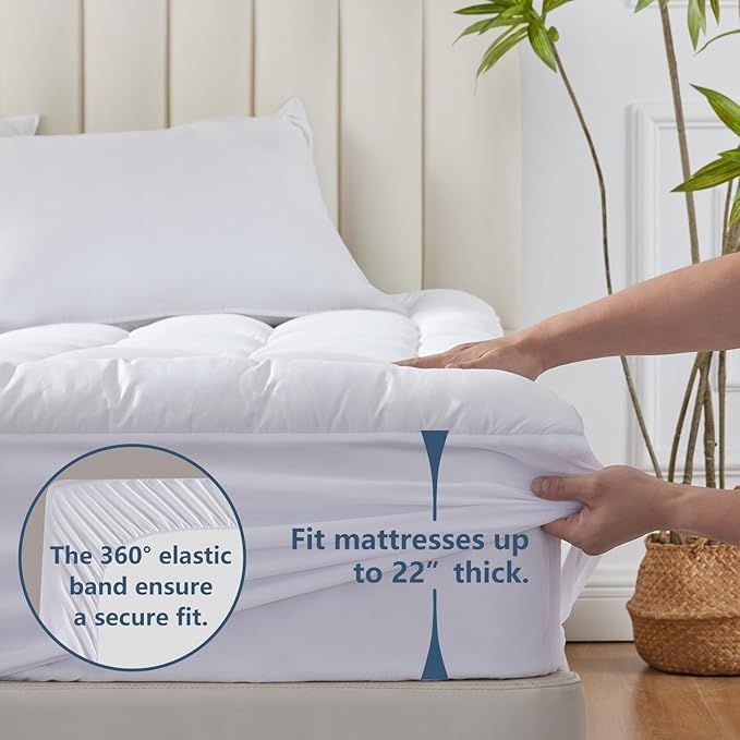 CozyLux Twin Size Mattress Pad Pillow Top Cotton Cooling Mattress Topper 8-21" Deep Pocket Mattress Cover Quilted Fitted Cooling 450GSM Mattress Protector (39x75 inch,White)