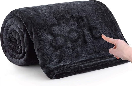 MOONLIGHT20015 Fleece Blanket Queen Size - Super Soft Fuzzy Black Throw Blanket for Couch and Sofa - Lightweight Luxury 400 GSM Microfiber Fluffy Bed Blankets and Throws, 90 x 90 Inches