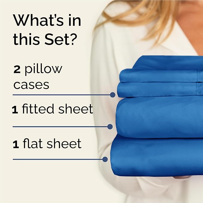 Twin XL 4 Piece Sheet Set - Comfy Breathable & Cooling - Ultra Soft Hotel Luxury Bedding Set w/ 8-16 Inch Deep Pockets - 1 Flat & 1 Fitted Sheet & 2 Pillowcases - Wrinkle Free & Easy Care - Royal Blue