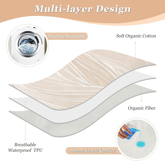 Waterproof Bed Pad Reusable Changing Pad Toddler Mattress Protector Large Pee Pad Baby Diaper Pad Soft Washable Liner Retro Boho Line