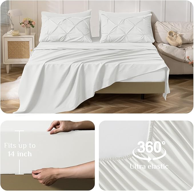 JOLLYVOGUE Full Size Comforter Sets 7 Pieces - Bed in a Bag Full for All Season, Pintuck Bedding Comforter Sets with Comforter, Flat Sheet, Fitted Sheet and Pillowcases & Shams, White