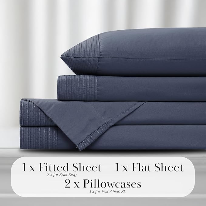 Southshore Fine Living, Inc. Twin XL Bed Sheets 3-Piece Set | 21" Extra Deep Pocket with 1 Pillowcase | Hotel Luxury Quality | Easy Care, Wrinkle-Free Bedsheet | Microfiber Bedsheets | Dark Blue