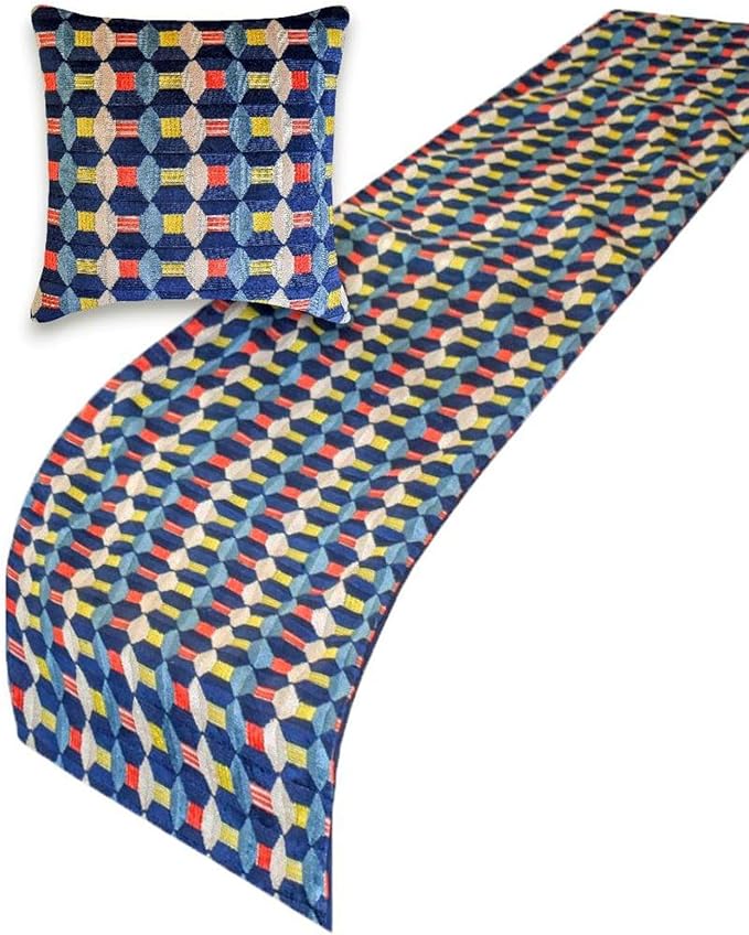 The HomeCentric Blue Bed Runner for King/Queen/Twin Velvet Decorative Bed Scarf 53"x18" Bed Runner Without Pillow Cover, Geometric Bed Scarf Bedroom Décor Accent - Blue Patterns