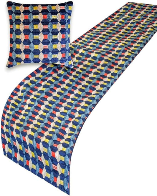 The HomeCentric Blue Bed Runner for King/Queen/Twin Velvet Decorative Bed Scarf 53"x18" Bed Runner Without Pillow Cover, Geometric Bed Scarf Bedroom Décor Accent - Blue Patterns