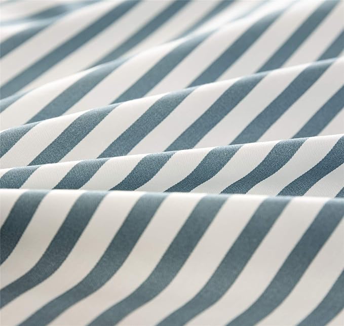 JELLYMONI 100% Natural Cotton 2pcs Striped Duvet Cover Sets,White Duvet Cover with Grayish Blue Stripes Pattern Printed Comforter Cover,with Zipper Closure & Corner Ties(Twin Size)