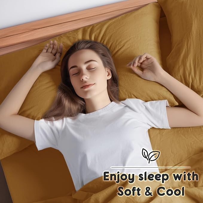 SONORO KATE 100% French Pure Linen Sheets, Breathable and Durable, 16 Inch Deep Pocket - 4 Piece (Rust, California King)