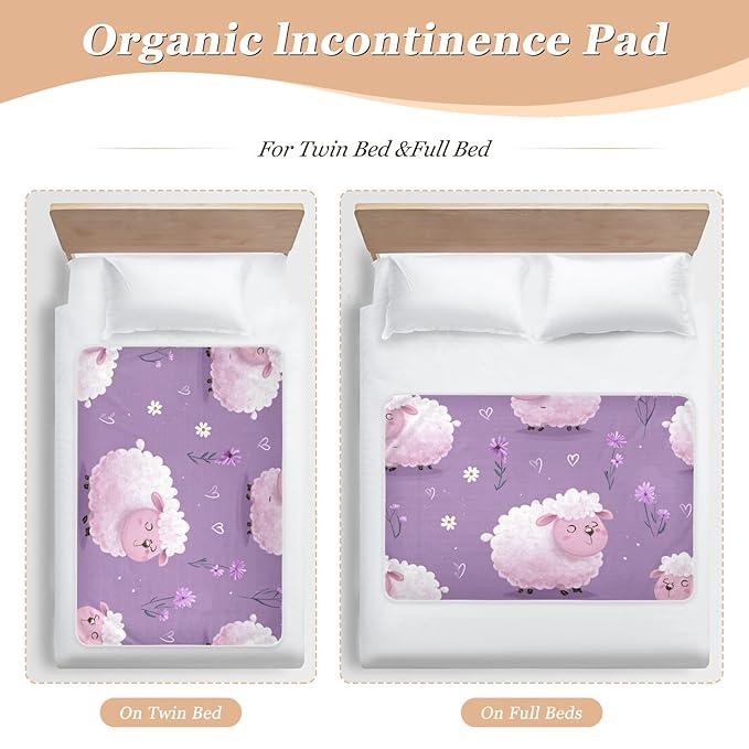 Waterproof Bed Pad Reusable Changing Pad Toddler Mattress Protector Large Pee Pad Baby Diaper Pad Soft Washable Liner Cute Purple Floral Sheep