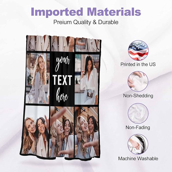 Picture Blanket Personalized Photo, 8 Photos Blanket Customize Custom Friendship Blanket Long Distance Friendship Gifts for Besties, Female, Soul Sister, BFF