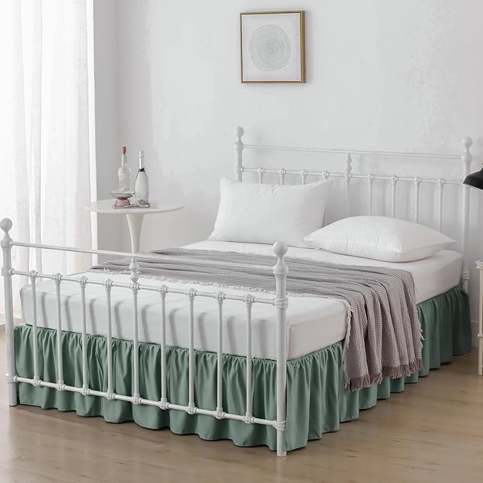 Bed Skirt King Size Ruffled Bed Skirts with Split Corners,16 Inch Drop Dust Ruffle Bed Skirt with Platform, Sage Green, 16" King