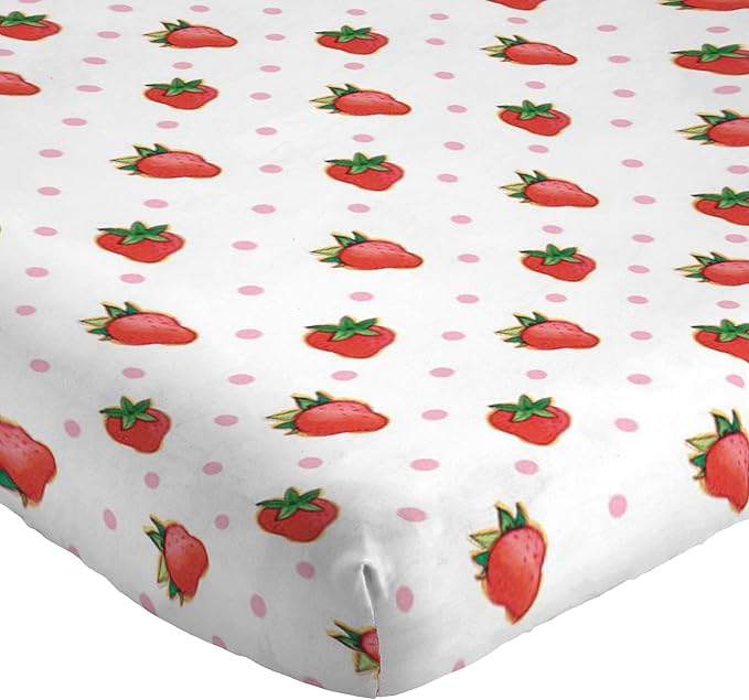 Jay Franco Kids Sheet Set with Fitted, Flat Sheets & Pillow Cover - Ultra-Soft Bedding with Pillowcase for Room Decor, White - Strawberry Shortcake, 4 Piece Queen