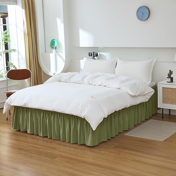 MEILA Full Bed Skirt, Wrap Around Ruffle Bed Skit for Full Beds with 14 inch Drop, Elastic Dust Ruffles Easy Fit Wrinkle & Fade Resistant, Sage