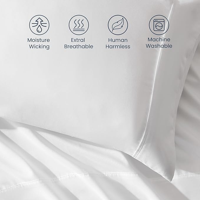 SLEEP ZONE Nanotex Super Soft Cooling Kids Bed Sheets Set Twin XL 3 Piece - Easy Care Fitted Flat Sheet & Pillowcase Sets - Wrinkle Free, Fade Resistant, Deep Pocket 16" (White, Twin XL)