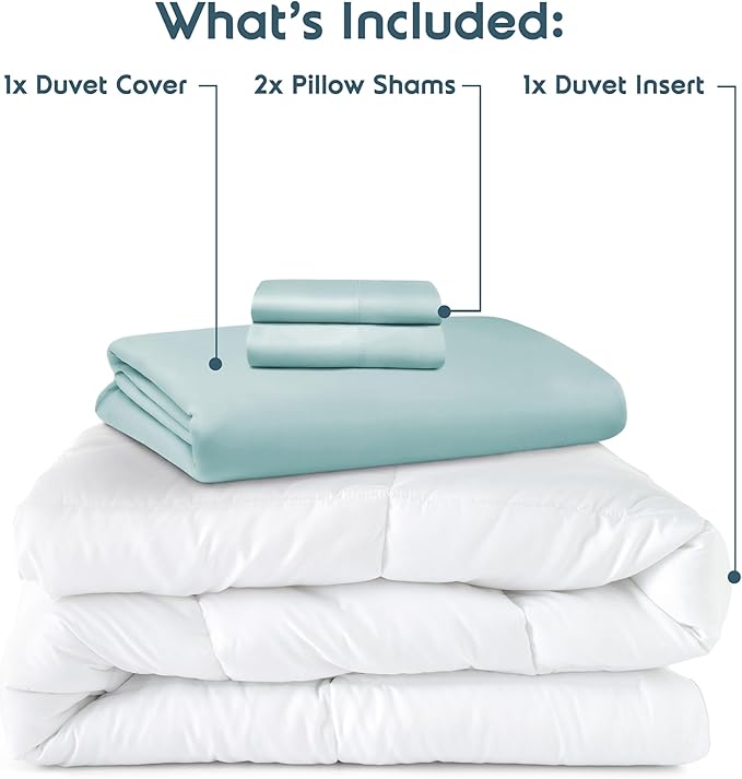 Nestl California King Duvet Cover Set with Comforter Insert - Light Blue 4 Piece 104x98 Duvet Cover & 2 Pillow Shams with White Quilted Down Alternative Comforter, Ultra Soft, All Season