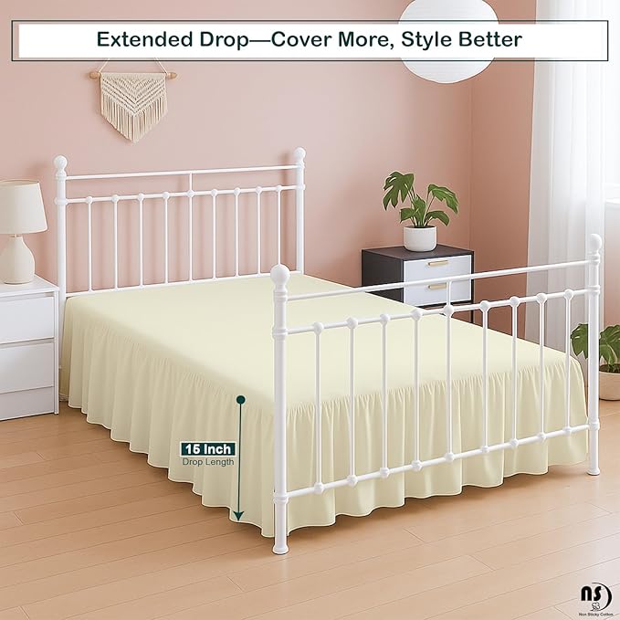Premium Microfiber Queen Ruffled Bed Skirt, 15” Drop with Split Corners, Soft Wrinkle Free Bedskirt with Platform, Solid Ivory Dust Ruffle for 60" x 80" Mattress