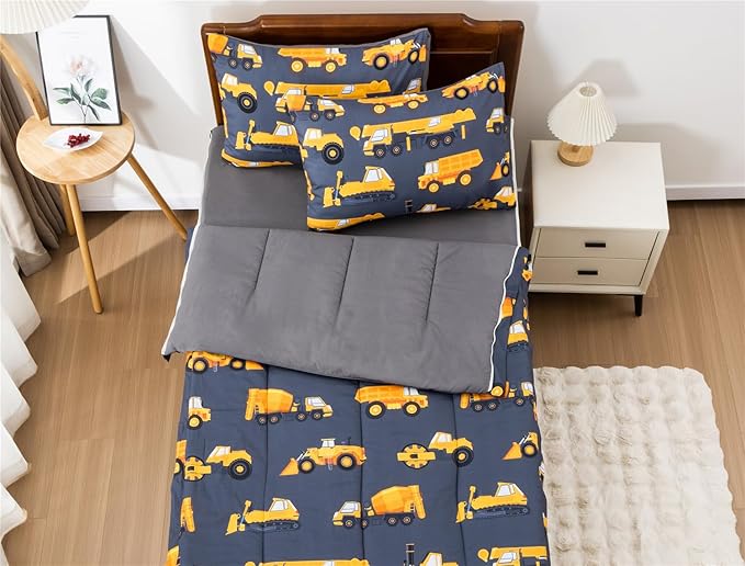 Meeting Story 3pcs Kids Comforter Sets Zipper Bedding Set for Boys,Twin Kid Bedding Set Car Comforter Construction Bedding for Kid,All in one Zipper Bedding（Grey,Twin）