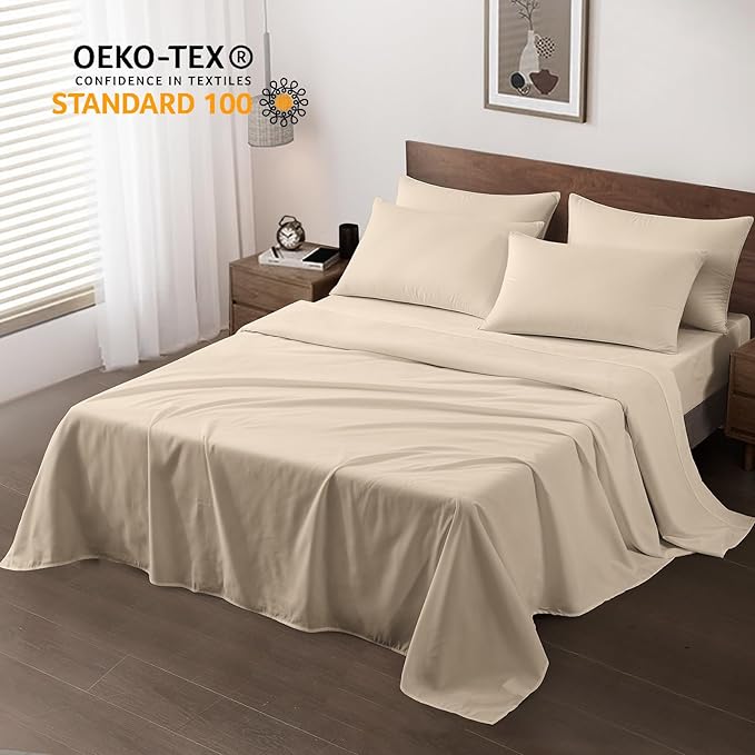 Maple&Stone Full Flat Sheet 6 Pack,Premium Soft & Breathable,Brushed Microfiber Fabric,Anti-Shrinkage & Non-Fading,Bulk Flat Sheets Only Full Size(Beige)