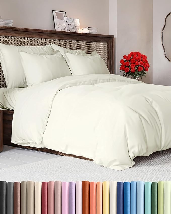 Duvet Cover Cal King Size - Extra Soft Cal King Size Duvet Cover - Lightweight & Breathable - Easy Care & Fade Free with Zipper Closures & Ties - 104" x 98" Inches - (Ivory) Comforter Not Included