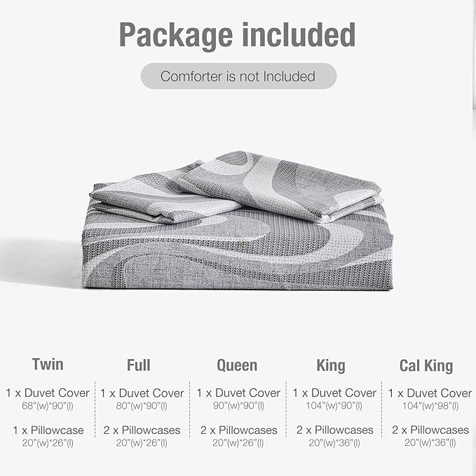 Lekesky Grey Duvet Cover Queen Size, Abstract Geometric Print Queen Comforter Cover, 3 Pieces Soft Microfiber Modern Bedding Set with 2 Pillowcases 20"x26" (No Comforter)