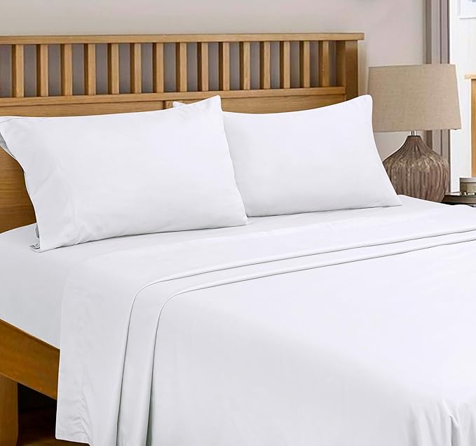 Royale Linens 300 Thread Count 100% Long Staple Combed Cotton Flat Sheet - Super Soft - Top Sheets - California King Flat Sheet Sold Separately - Breathable, Cool & Crisp Sheets Only (Cal King, White)