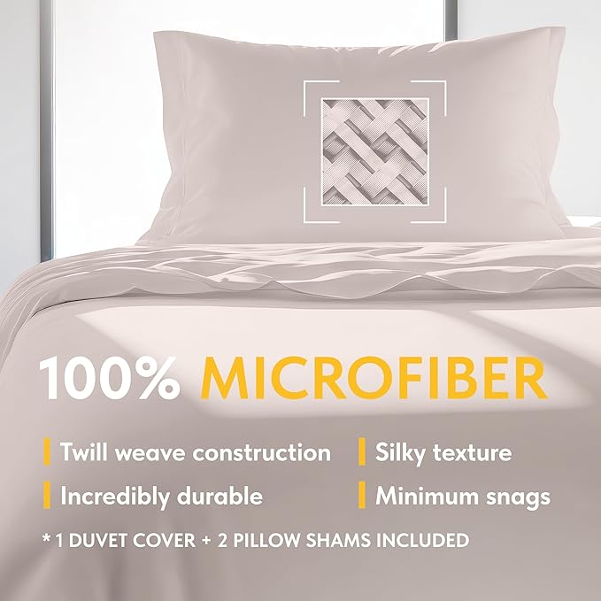 White Classic Beige Duvet Cover Queen Size, Microfiber Duvet Cover with Zipper, Set of 1 Down Comforter Cover with 2 Pillow Shams, Comforter Not Included