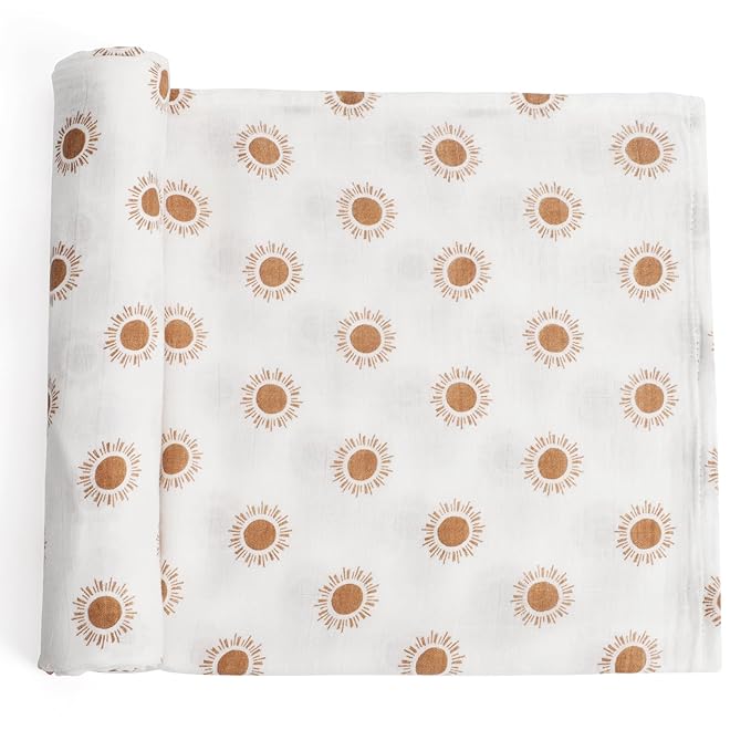 Premium Soft Muslin Cotton Baby Muslin Swaddle Blanket for Newborns - Gender-Neutral Receiving Wrap for Boys and Girls, 47x47in (120x120cm) Large (Lovely Sun)