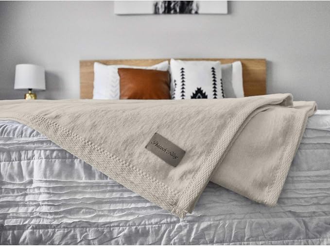 Peacock Alley All Seasons Luxury Cotton Blanket – 100% Long Staple Cozy Cotton Blanket for Sofa, Bed, and Crib - Throw Blanket, Flint