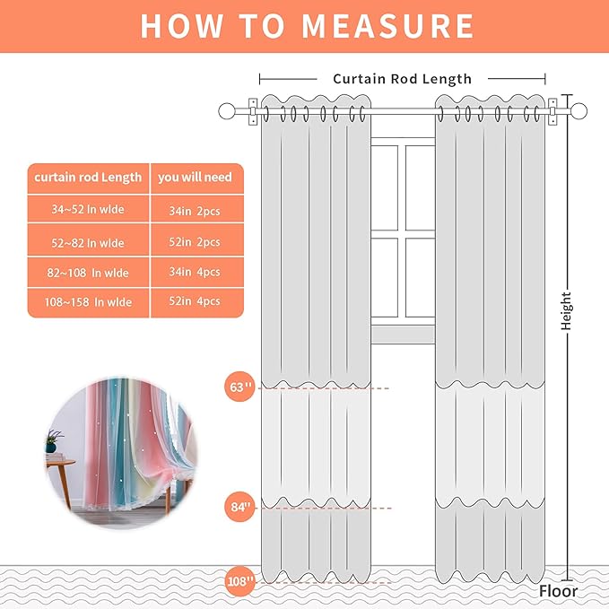 XiDi Pink Blue Yellow Curtains for Girls Bedroom Decor Kids Blackout Curtains for Nursery Room Darkening Rainbow Princess Unicorn Wall Decals Little Girl 52x45 Inches Long 2 Panels Set