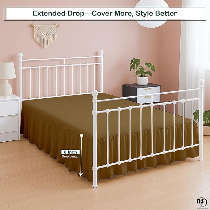 Premium Microfiber Queen Ruffled Bed Skirt, 8” Drop with Split Corners, Soft Wrinkle Free Bedskirt with Platform, Solid Taupe Dust Ruffle for 60" x 80" Mattress