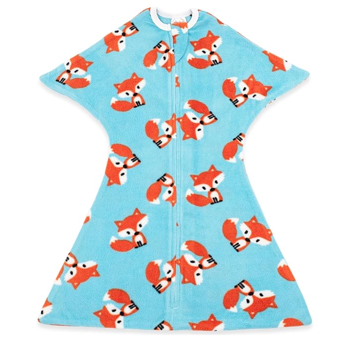 SleepingBaby Zipadee-Zip Transition Swaddle - Cozy Fleece Wearable Blanket with Two-Way Zipper for Baby Sleep - Friendly Fox, Large (12-24 Month)