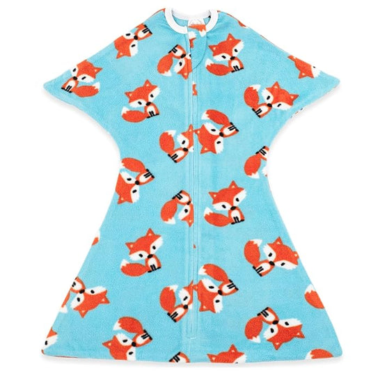 SleepingBaby Zipadee-Zip Transition Swaddle - Cozy Fleece Wearable Blanket with Two-Way Zipper for Baby Sleep - Friendly Fox, Medium (6-12 Month)