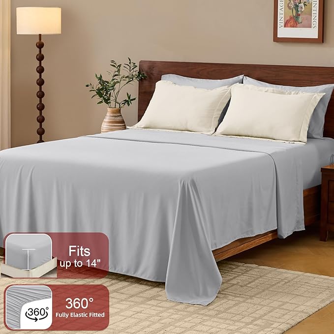 FUANNA Queen Comforter Set 7 Pieces, Reversible Bed in a Bag with All Season Soft Comforter, Bedding Sets Includes Comforter, Flat Sheet, Fitted Sheet, Pillowcases & Shams, Cream White & Light Grey