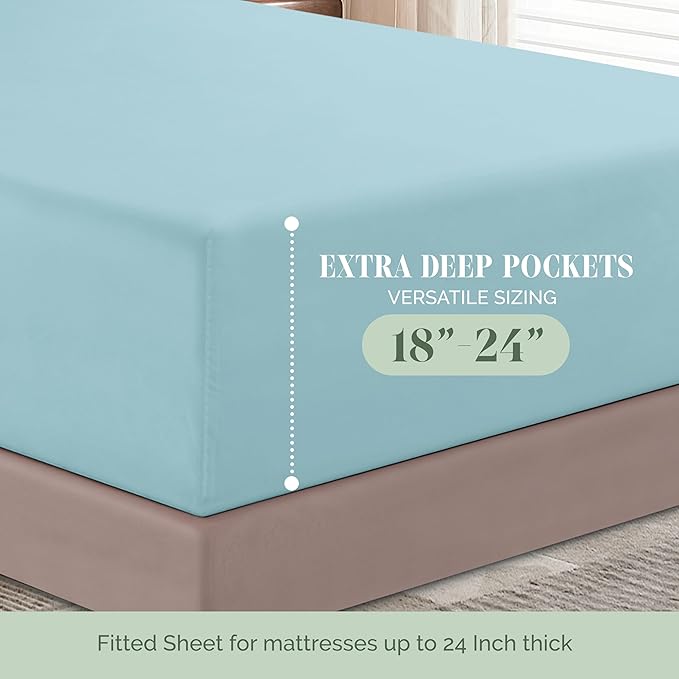 Elegant Comfort Luxurious 1500 Premium Hotel Quality Microfiber 4-Piece Sheet Set, 18-24 Inches Deep - Extra Deep Pocket Sheets - Ultra Soft 4PC Deep Pocket Sheets, Full, Aqua Blue
