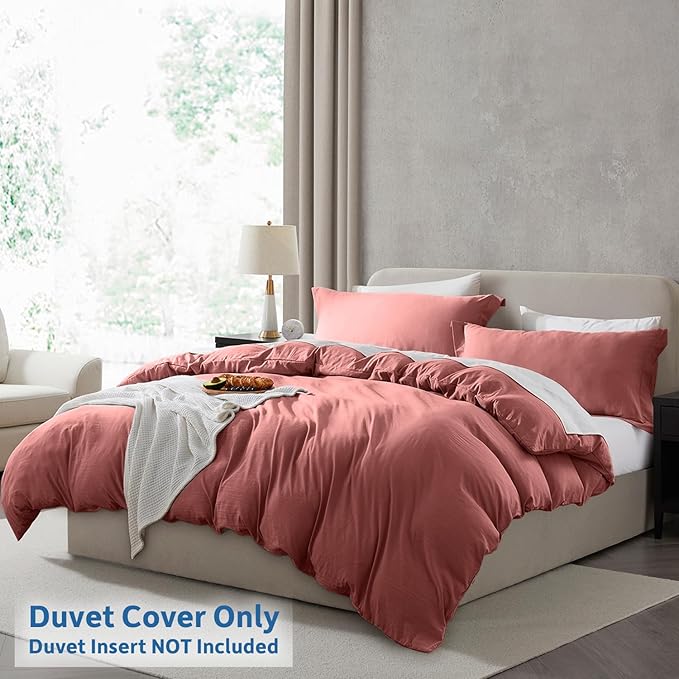 Nestl Pink Clay Duvet Cover Full Size - Soft Prewashed Full Size Duvet Cover Set, 3 Piece, with Zipper Closure, 1 Duvet Cover 80x90 inches and 2 Pillow Shams