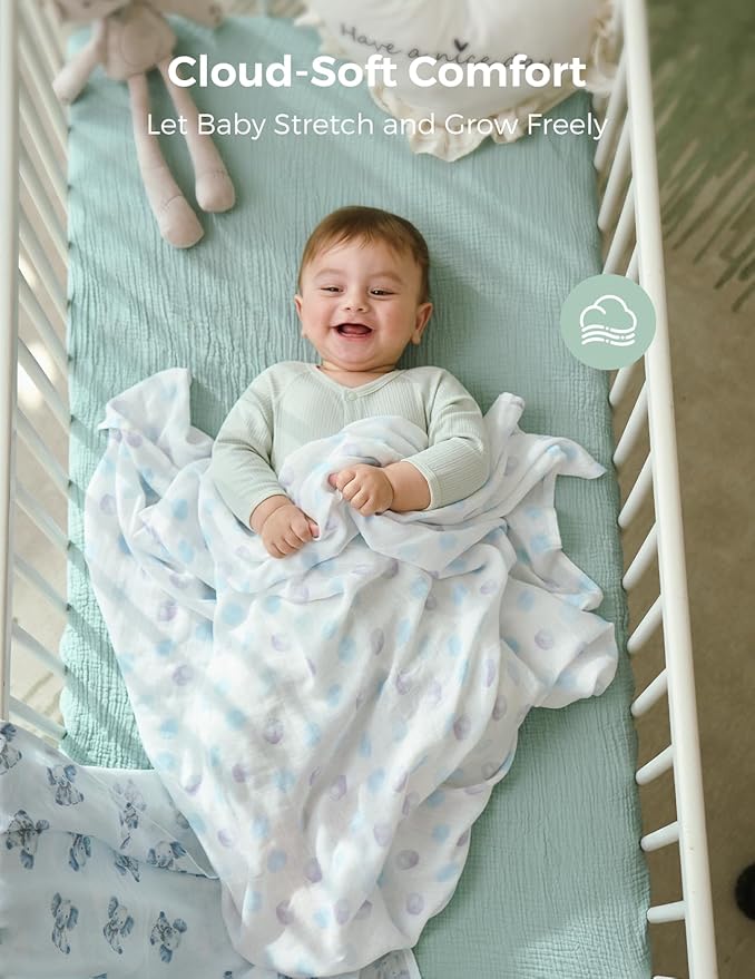 Momcozy Muslin Best Wishes Swaddle Blankets, Ultra Soft Neutral Registry Essentials, Whispering Bears & Elephants, Breathable Large 47'' x 47'' Newborn Boys Girls Receiving Blanket