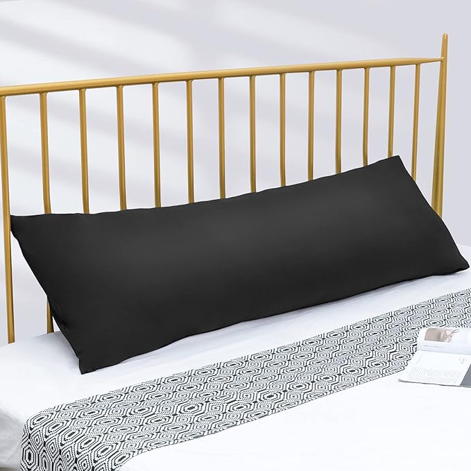 DOWNCOOL Luxury Full Body Pillow Insert with Fiber Cover - Ultra Soft Body Pillow for Sleeping - Breathable Long Bed Pillow Insert, 20"x54"(Black, with Cover)