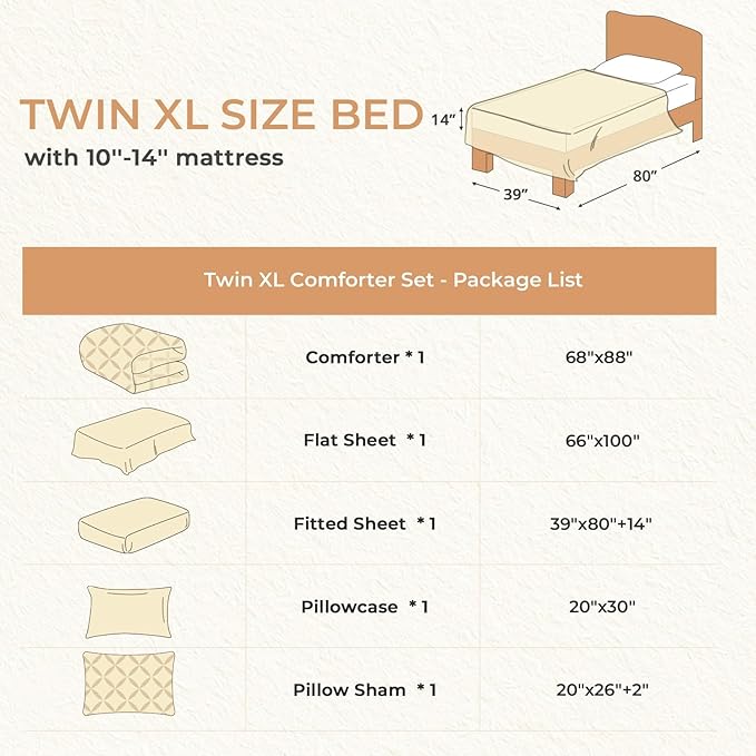 Sasttie Twin XL Comforter Set, 5-Piece Bed in a Bag, Pintuck Bedding Sets for All Season, Includes Comforter, Flat Sheet, Fitted Sheet, Pillowcase and Pillowsham, Grape Purple