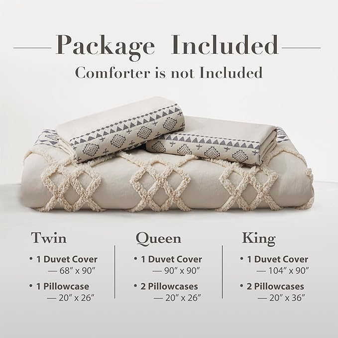 Oli Anderson Boho Duvet Cover Set Twin Size, Beige and Gray Color Clash 2 Pieces Microfiber Bedding Set, Durable and Super Soft Duvet Covers with Zipper and Ties, 68"*90"